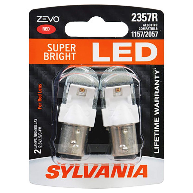 SYLVANIA 2357 ZEVO LED Red Bulb Bright LED Bulb Ideal for Stop and Tail Lights Contains 2 Bulbs