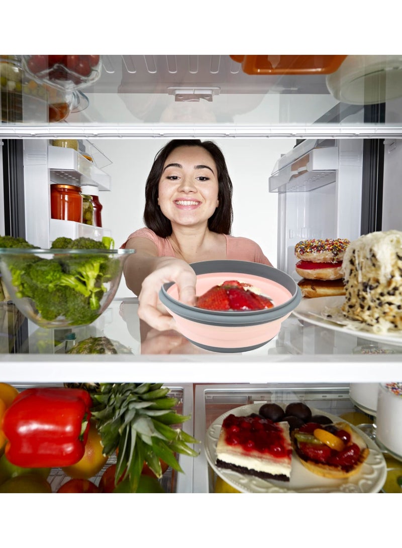 Excefore 3 Pcs Collapsible Washing Up Bowl, Portable Camping Bowl with Lid Food Storage Outdoor Tableware Folding Lunch Box Portable Salad Bowl for Outdoor Travel Camping Hiking Caravan - Pink - Image 5