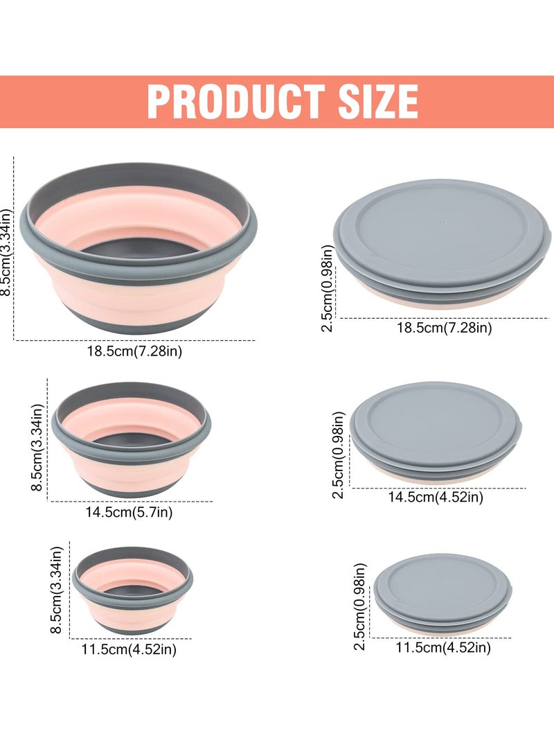 Excefore 3 Pcs Collapsible Washing Up Bowl, Portable Camping Bowl with Lid Food Storage Outdoor Tableware Folding Lunch Box Portable Salad Bowl for Outdoor Travel Camping Hiking Caravan - Pink - Image 2