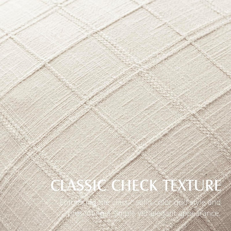 Foindtower Set of 1 Decorative Linen Check Throw Pillow Cover Neutral Farmhouse Lumbar Cushion Cover Modern Boho Home Decor for Sofa Chair Couch Bedroom Living Room,12×24 Inch,Natural Beige - Image 2
