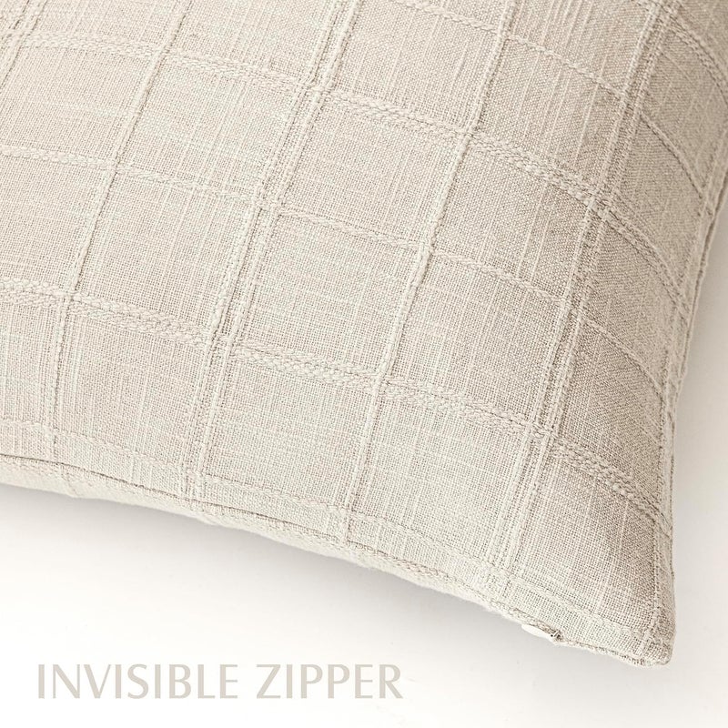 Foindtower Set of 1 Decorative Linen Check Throw Pillow Cover Neutral Farmhouse Lumbar Cushion Cover Modern Boho Home Decor for Sofa Chair Couch Bedroom Living Room,12×24 Inch,Natural Beige - Image 3