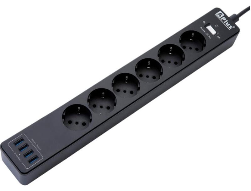 APLUS A smart electrical strip with a capacity of 10 amps, equipped with fire protection and a power disconnect circuit, equipped with 6 electrical outlets, equipped with a smart charging station for smart devices, 4 charging outlets. - Image 1