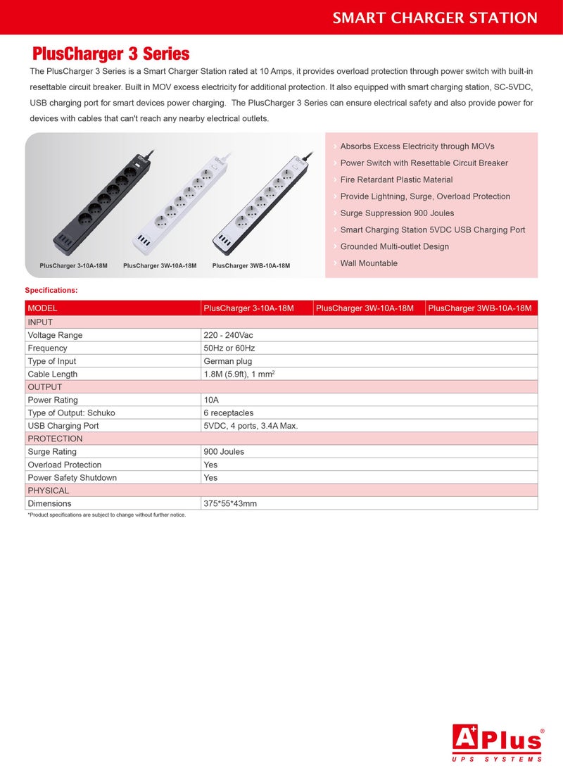APLUS A smart electrical strip with a capacity of 10 amps, equipped with fire protection and a power disconnect circuit, equipped with 6 electrical outlets, equipped with a smart charging station for smart devices, 4 charging outlets. - Image 2