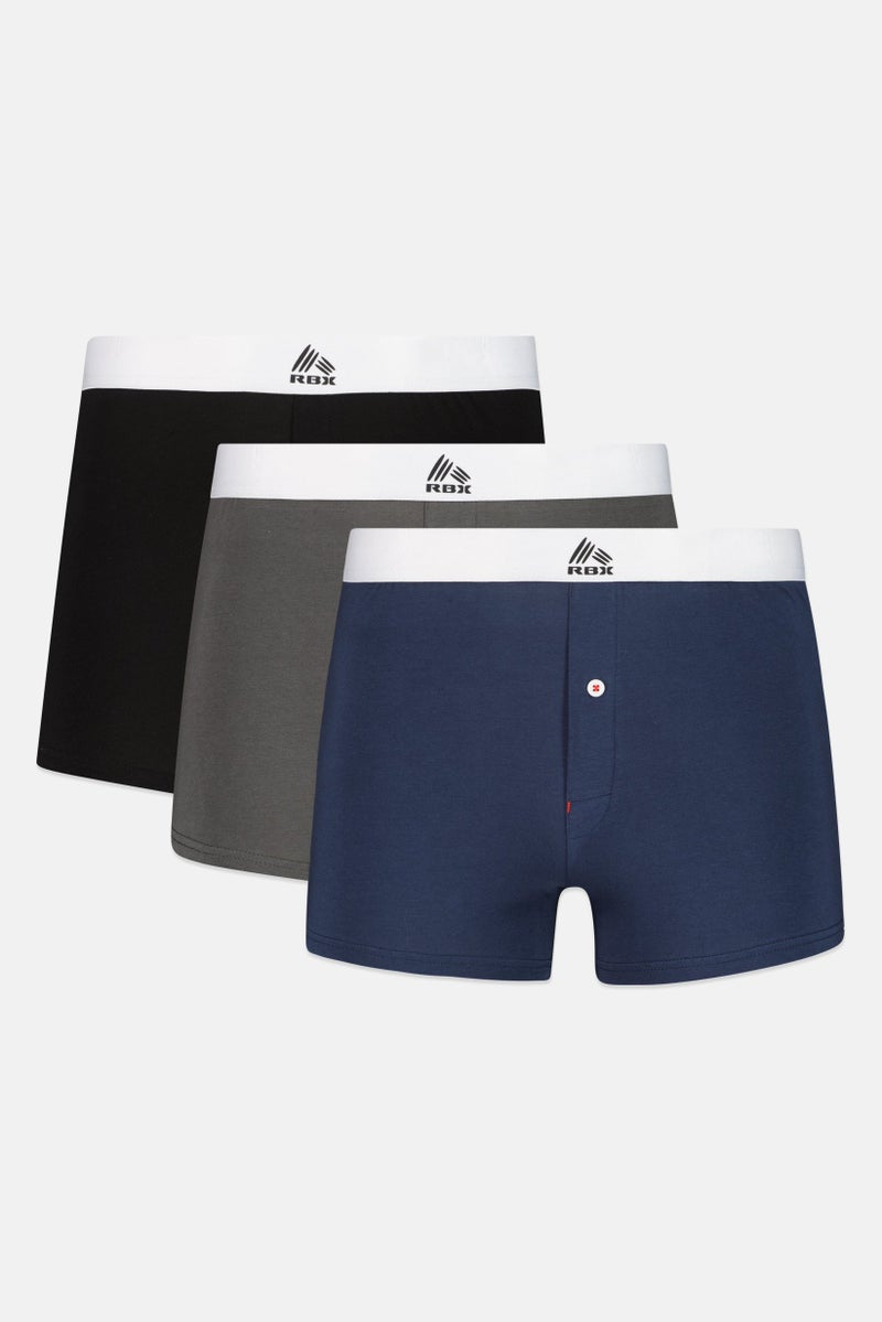 RBX Men 3 Pieces Brand Logo Trunks, Multicolor - Image 1