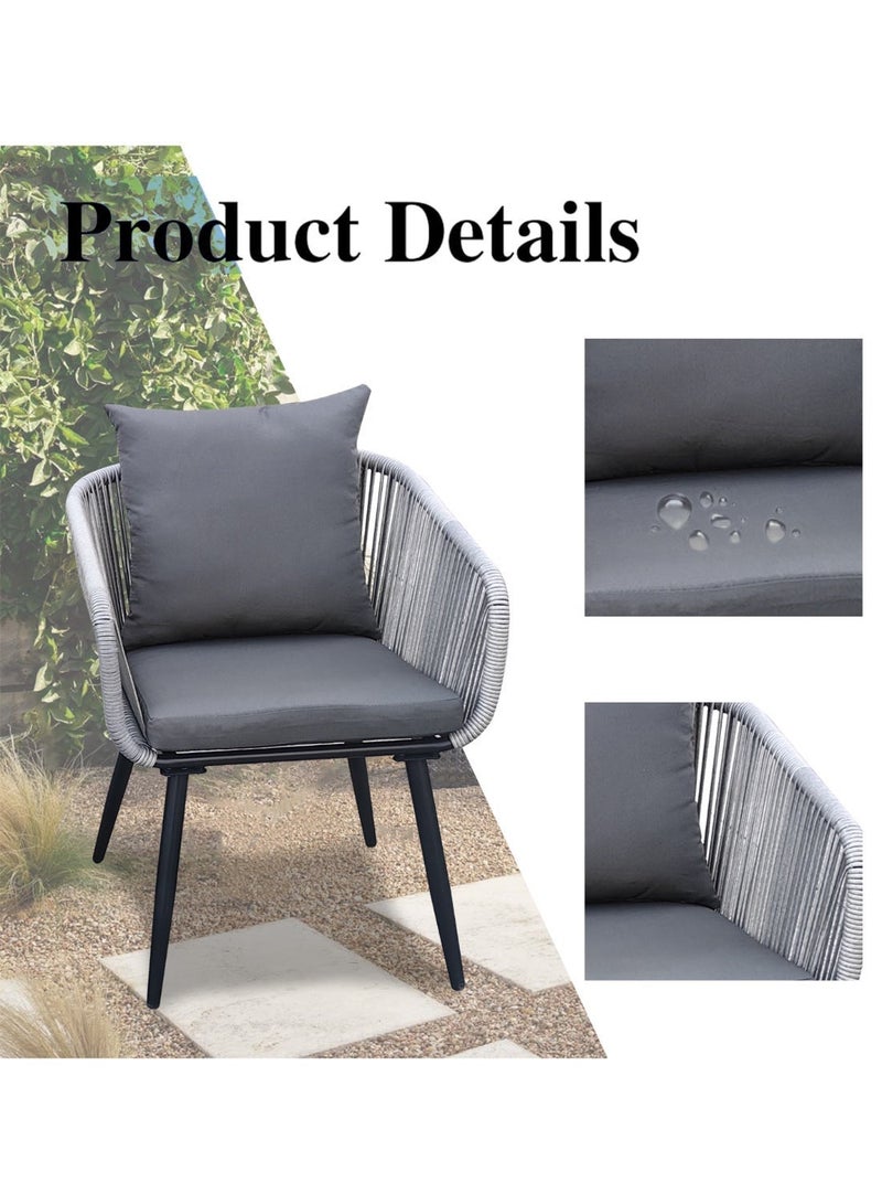 YIYAN 3-Piece Indoor-Outdoor Bistro Set with Gray Wicker Chairs & Glass Coffee Table for Balcony, Patio & Apartment Use - Image 2