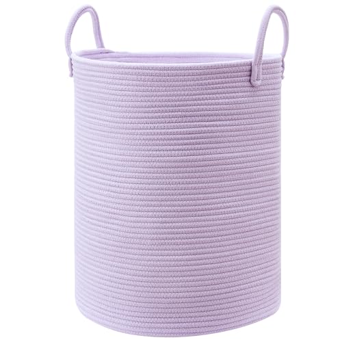 MOJOSCEND 62L Large Purple Hamper Laundry Basket for Nursery Kids Tall Lavender Blanket Basket for Girls Cotton Rope Lilac Clothes Hamper in Bedroom 15Dx20H inches - Image 1