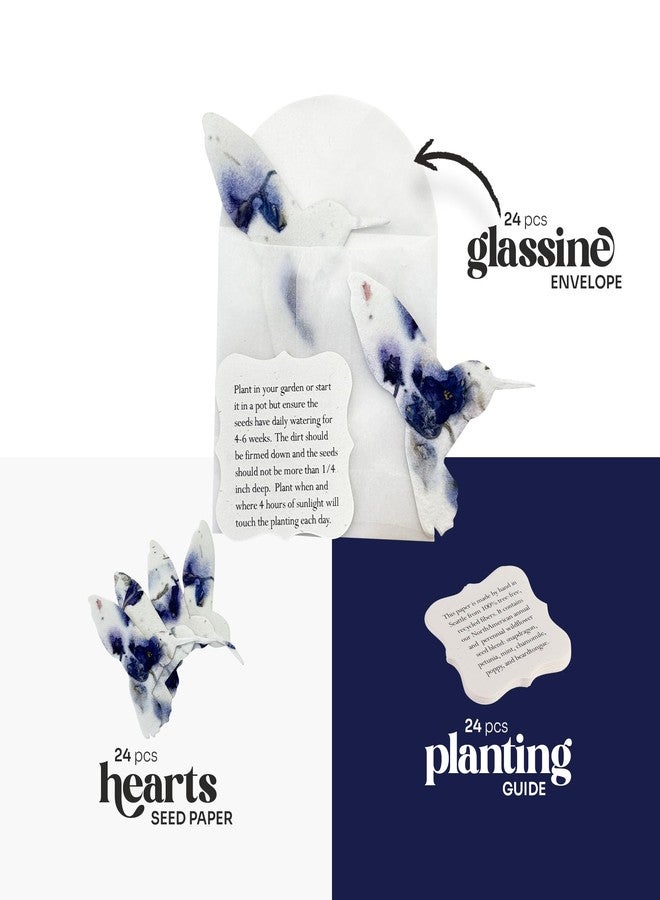 Seed Bloom Wildflower Seed Paper - Set of 24 Purple Hummingbird-Shaped with Envelope and Planting Instruction, Writable & Plantable Gift for Plant Lover, Use for Funeral, Memorial, & Life Celebration - Image 2