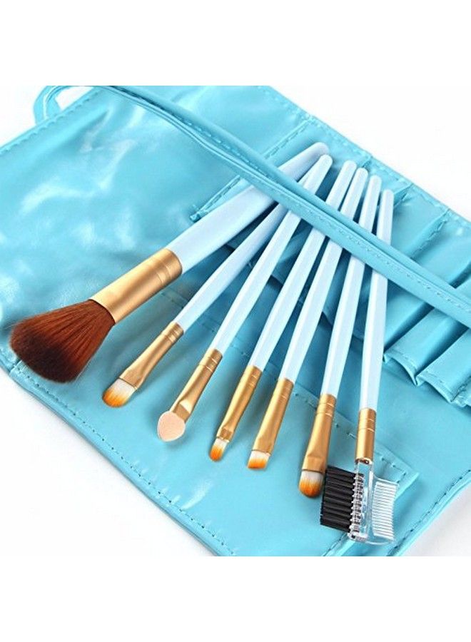 Nesa 7 Pcs Make Brush Kit With Sleek Pouch + Makeup Sponge (Blue) - Image 3