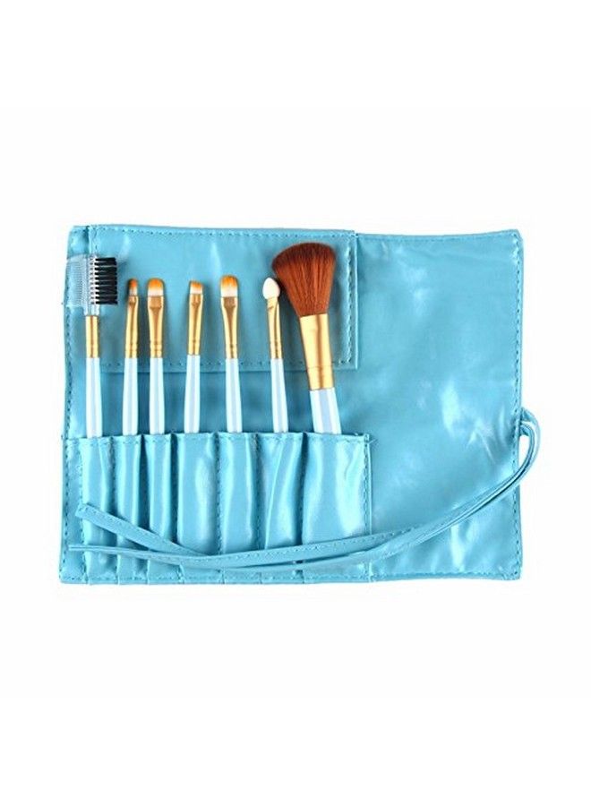 Nesa 7 Pcs Make Brush Kit With Sleek Pouch + Makeup Sponge (Blue) - Image 1