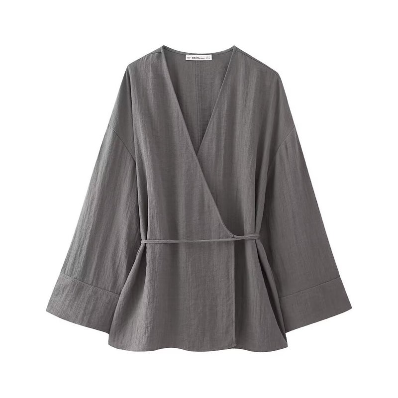 2024 spring new European and American cross-border womens double-breasted fashion casual kimono outerwear straight pants set Loose 4846 coat