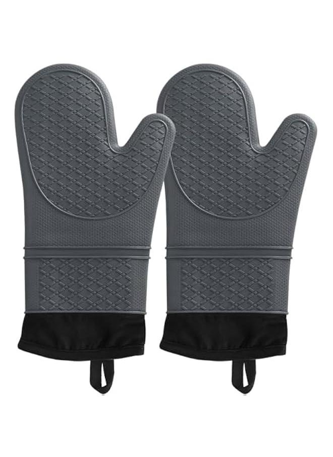 HOOKOR Oven Mitts Heat Resistant - 2PCS Black Silicone Oven Mitts, Non-Slip Grip Soft Oven Mitt, Flexible Kitchen Oven Mits Potholders Oven Gloves for Cooking Baking Kitchen Mittens  - Image 1