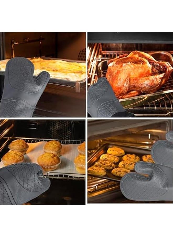 HOOKOR Oven Mitts Heat Resistant - 2PCS Black Silicone Oven Mitts, Non-Slip Grip Soft Oven Mitt, Flexible Kitchen Oven Mits Potholders Oven Gloves for Cooking Baking Kitchen Mittens  - Image 3