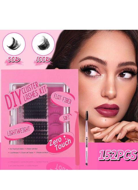 رموش صناعية كثيفة 80P+100P، 152 مجموعة، 12-18 مم، تتضمن فرشاة ملقط