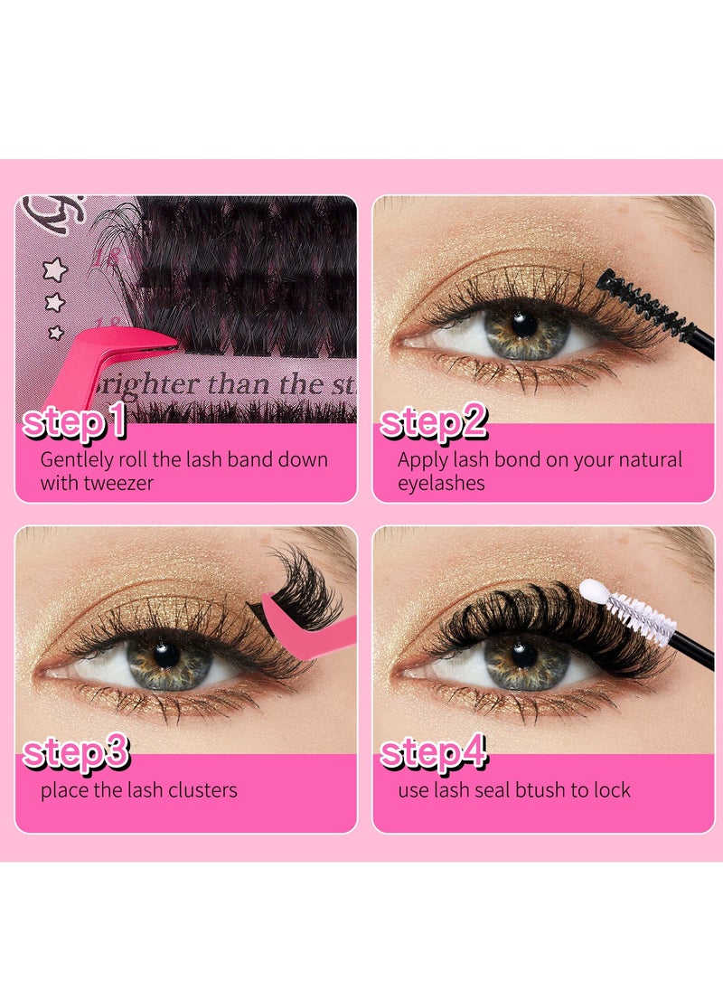رموش صناعية كثيفة 80P+100P، 152 مجموعة، 12-18 مم، تتضمن فرشاة ملقط