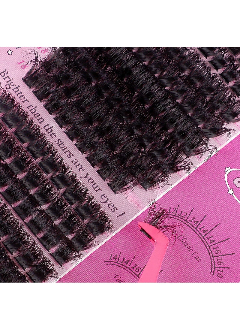 رموش صناعية كثيفة 80P+100P، 152 مجموعة، 12-18 مم، تتضمن فرشاة ملقط