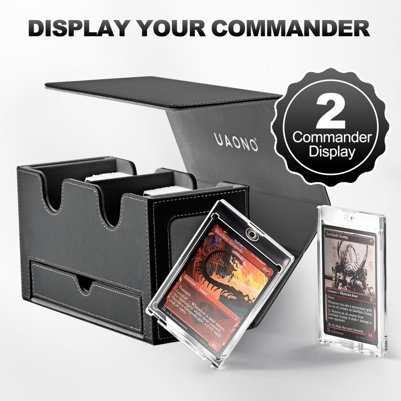 UAONO Card Deck Box for MTG, Double Storage Box with 2 Commander Display & 1 Dice Tray, Fits 200+ Double Sleeved, Organizer for CCG TCG Sports(Black Gray) - Image 2