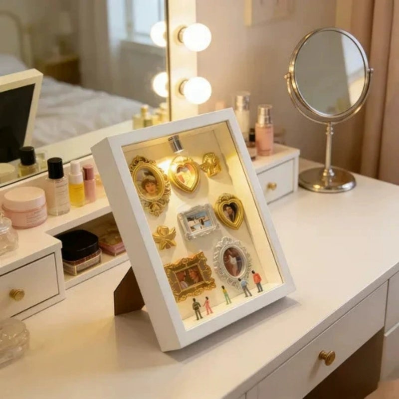 Diy Mini 3D Photo Frame Kit 21.5 x 16.5 cm White Wood Resin - 6 Golden Frames 5 Miniature Models Silhouette Box Gift Set for Home DIYers - Image 3