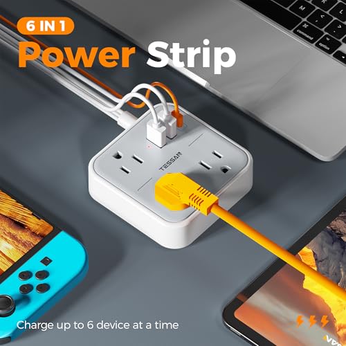 TESSAN Ultra Thin Flat Extension Cord 5 FT, Slim Power Strip with USB Ports (1 USB C), Surge Protector Flat Plug Wall Charger with 3 Outlets for Office, School, Dorm Room Essentials - Image 3