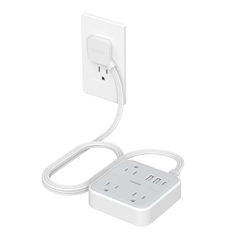 TESSAN Ultra Thin Flat Extension Cord 5 FT, Slim Power Strip with USB Ports (1 USB C), Surge Protector Flat Plug Wall Charger with 3 Outlets for Office, School, Dorm Room Essentials - Image 1