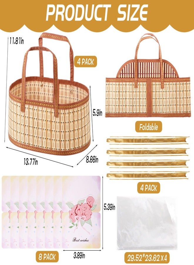 Wenceda 4 Set Baskets for Gifts Empty, Large Gift Empty Bamboo Basket with Handles, Foldable Woven Gift Basket with Wrap Bag/Card/Bow, Sturdy Gift Baskets for Baby Baptisms, Birthday, Christmas, Housewarming - Image 2