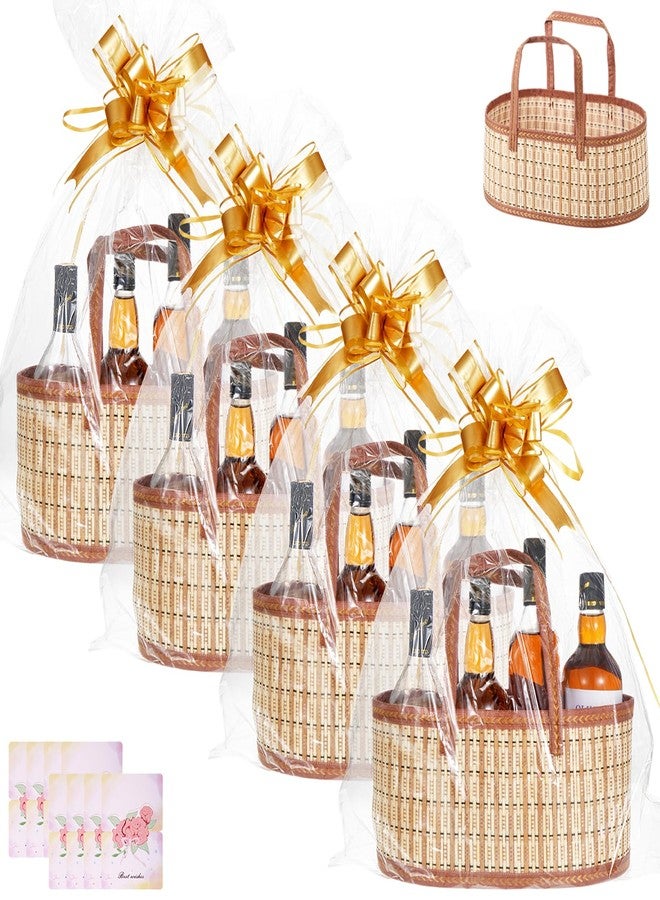 Wenceda 4 Set Baskets for Gifts Empty, Large Gift Empty Bamboo Basket with Handles, Foldable Woven Gift Basket with Wrap Bag/Card/Bow, Sturdy Gift Baskets for Baby Baptisms, Birthday, Christmas, Housewarming - Image 1