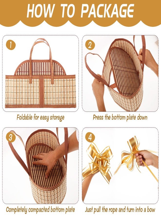 Wenceda 4 Set Baskets for Gifts Empty, Large Gift Empty Bamboo Basket with Handles, Foldable Woven Gift Basket with Wrap Bag/Card/Bow, Sturdy Gift Baskets for Baby Baptisms, Birthday, Christmas, Housewarming - Image 4
