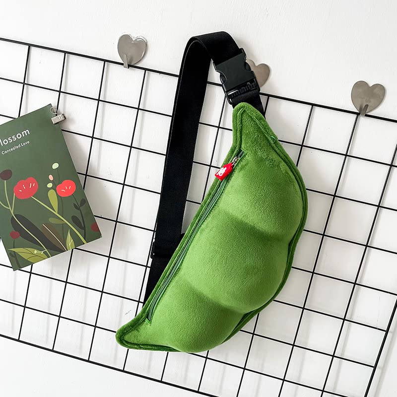 Ueeksry Cute Green Soybeans Shaped Crossbody Bag, Novelty Bag - Cute Pea Shaped Funny Pack Plush Chest Purse for Women - Image 4