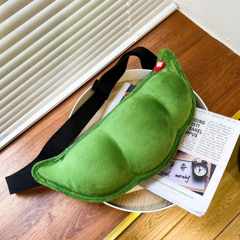 Ueeksry Cute Green Soybeans Shaped Crossbody Bag, Novelty Bag - Cute Pea Shaped Funny Pack Plush Chest Purse for Women - Image 2