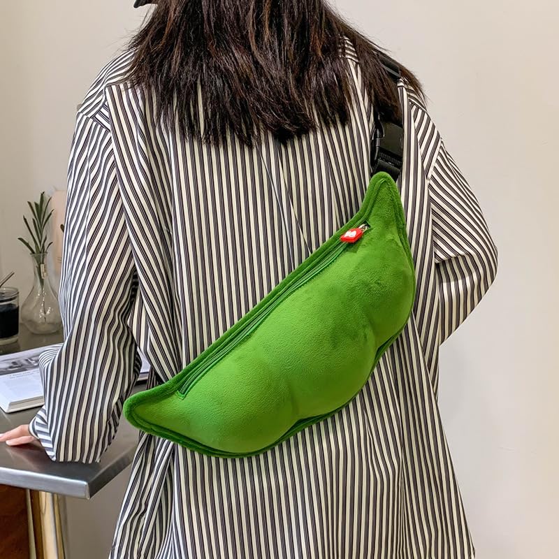 Ueeksry Cute Green Soybeans Shaped Crossbody Bag, Novelty Bag - Cute Pea Shaped Funny Pack Plush Chest Purse for Women - Image 5