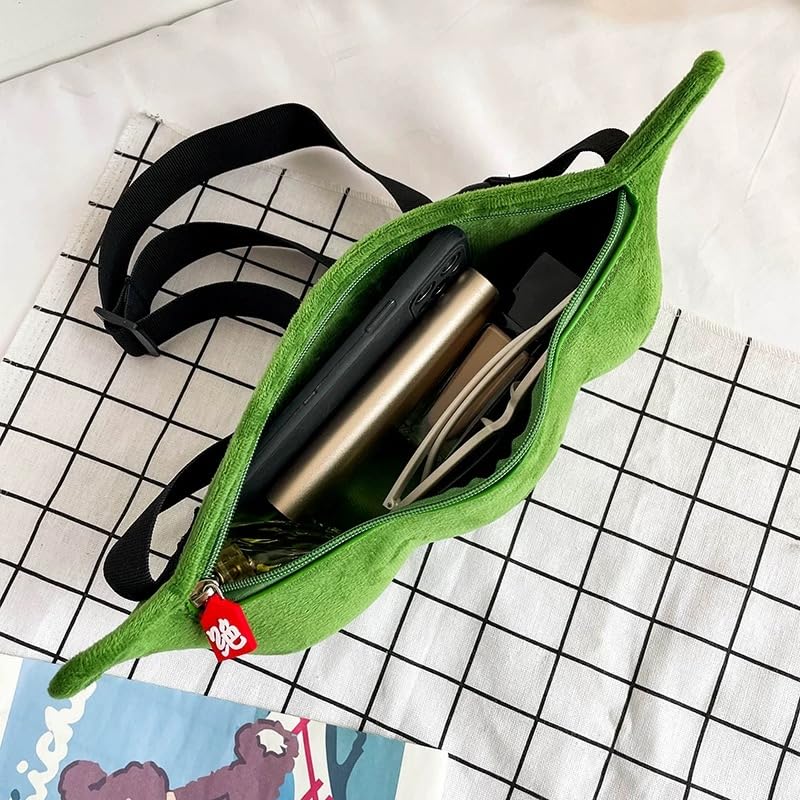 Ueeksry Cute Green Soybeans Shaped Crossbody Bag, Novelty Bag - Cute Pea Shaped Funny Pack Plush Chest Purse for Women - Image 3
