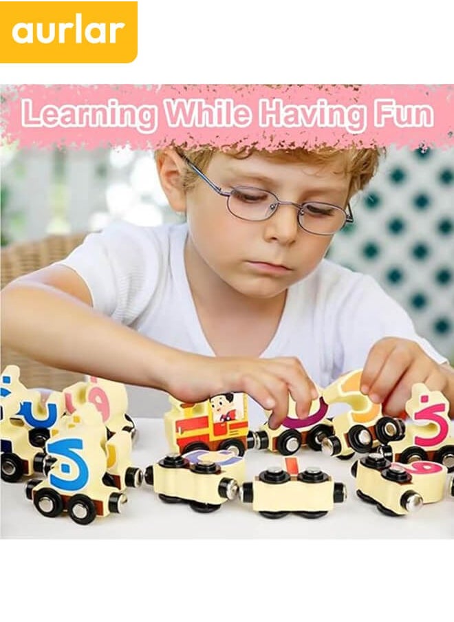 Aurlar Wooden Magnetic Train Toy, 29 PCS Alphabet Train Set for Toddlers, Educational Arabic Alphabet Learning Toy, Preschool Learning Gift for Boys and Girls  - Image 2