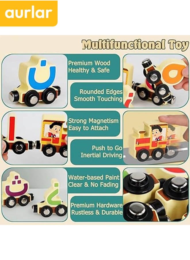 Aurlar Wooden Magnetic Train Toy, 29 PCS Alphabet Train Set for Toddlers, Educational Arabic Alphabet Learning Toy, Preschool Learning Gift for Boys and Girls  - Image 3