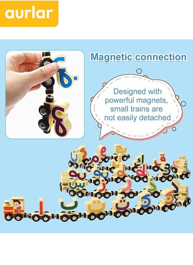 Aurlar Wooden Magnetic Train Toy, 29 PCS Alphabet Train Set for Toddlers, Educational Arabic Alphabet Learning Toy, Preschool Learning Gift for Boys and Girls  - Image 4