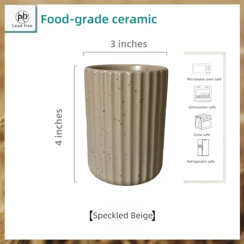 TOPYOKK Stoneware Coffee Bar Utensil Holder Tea & Coffee Spoon & Stirrer Holder for Stir Stick Straw Teaspoon Holder Spoon Cup Small Utensil Jar Fluted Vertical Stripe (Speckled Beige) - Image 5