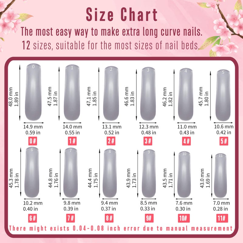 NOVO OVO Halloween Curved Nail Tips Press on Full Cover, Extra Curve Square Gel x Thick Long XL XXL Acrylic Fake Nails Extension kit, Clear Pre-etched French False Nail 12 Sizes 240pc QUEEN SQUARE PRO - Image 5