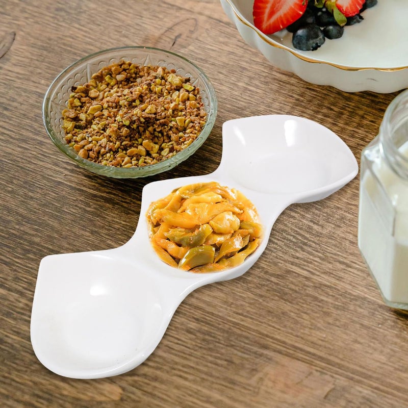 11 Inch White Ceramic 3 Compartment Serving Platter Appetizer Tray - Image 5