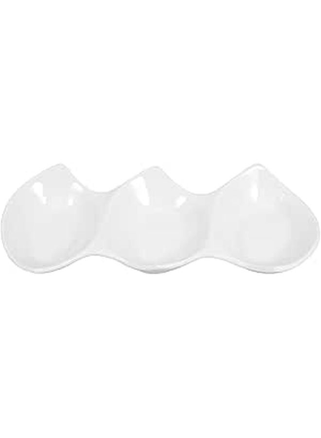11 Inch White Ceramic 3 Compartment Serving Platter Appetizer Tray - Image 1