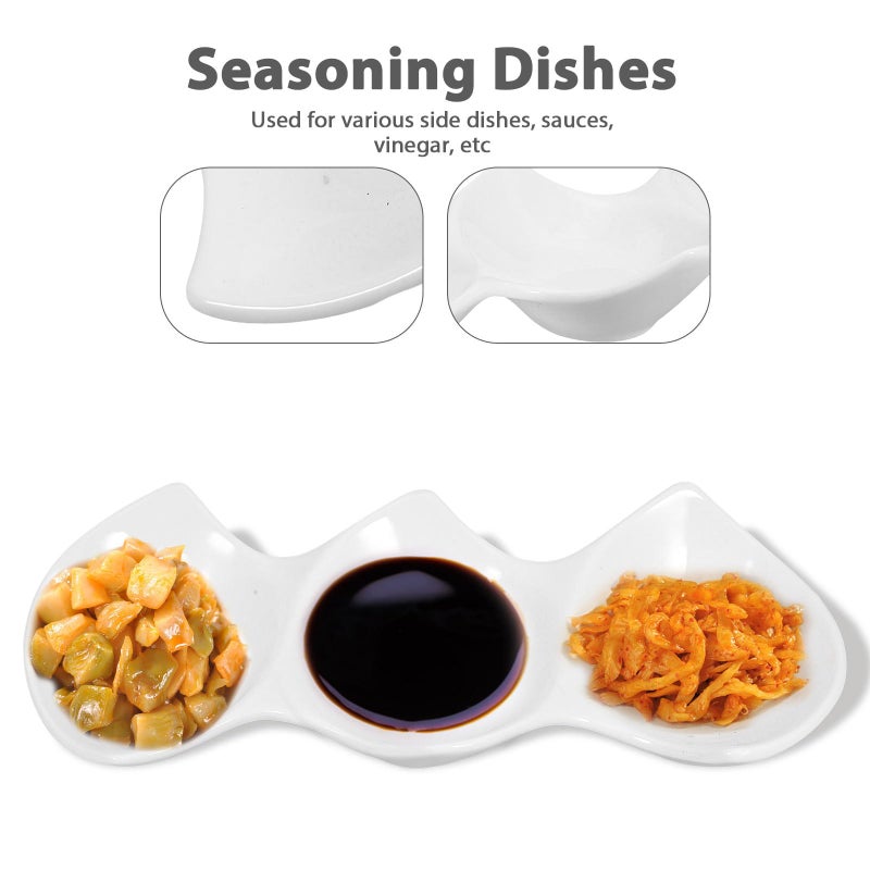 11 Inch White Ceramic 3 Compartment Serving Platter Appetizer Tray - Image 4