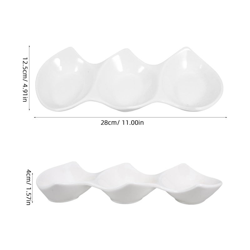 11 Inch White Ceramic 3 Compartment Serving Platter Appetizer Tray - Image 3