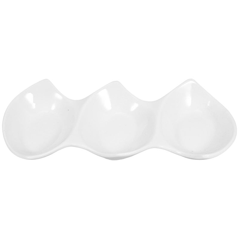 11 Inch White Ceramic 3 Compartment Serving Platter Appetizer Tray - Image 2
