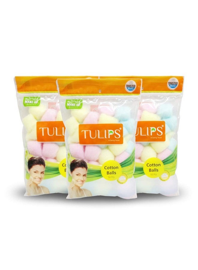 Tulips Multicolor Cotton Balls (50 Pieces) Pack Of 3 - Image 1