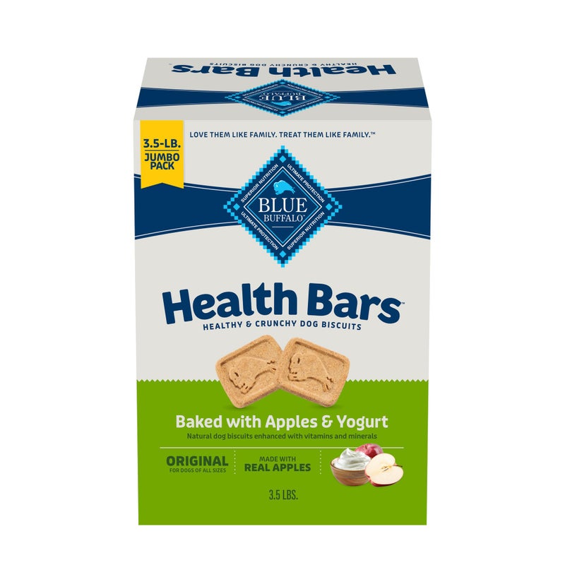 Blue Buffalo Health Bars Crunchy Dog Biscuits, Oven-Baked With Natural Ingredients, Apples & Yogurt, 3.5-lbs Box - Image 1