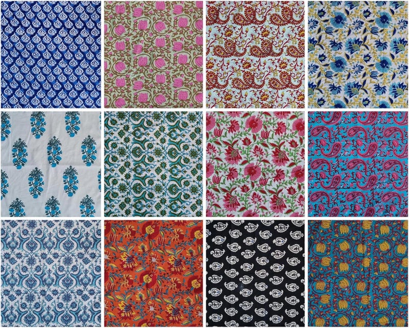 Third Eye Export Cloth Napkins Set of 12  Cotton Floral Dinner Napkins for Table  Reusable Indian Block Print Washable Napkins for Wedding Party Boho Decor Multi Color 1 Large 18x18 Inches - Image 1