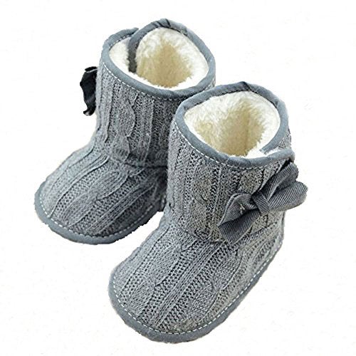CdyBox Little Baby Fleece Fur Knit Snow Boots Infant Warm Winter for 0-18 Months (6-12 Months, Grey) - Image 1