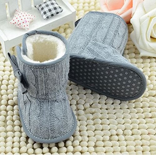 CdyBox Little Baby Fleece Fur Knit Snow Boots Infant Warm Winter for 0-18 Months (6-12 Months, Grey) - Image 4
