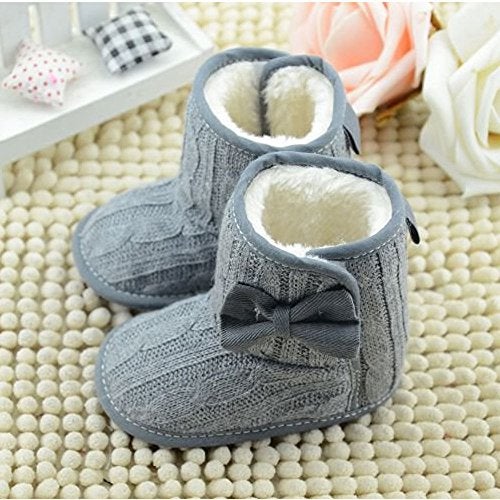 CdyBox Little Baby Fleece Fur Knit Snow Boots Infant Warm Winter for 0-18 Months (6-12 Months, Grey) - Image 3