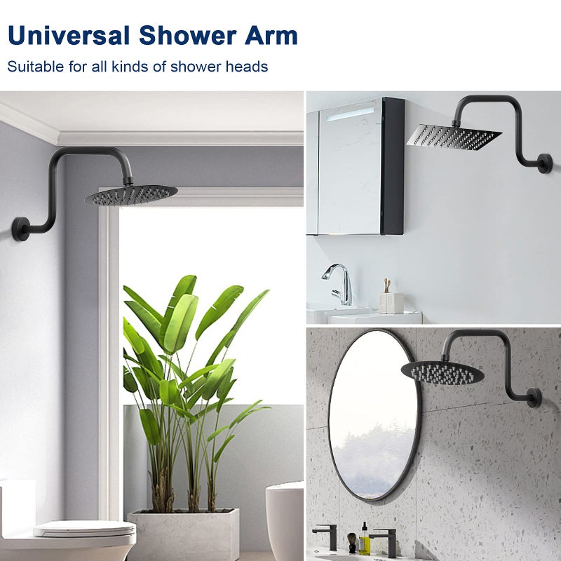 NearMoon S Shape Shower Extension Arm with Flange, Stainless Steel High Rise Shower Head Extender Pipe, Horizontal Extension Standard 1/2" Connection- Bathroom Accessory, 13 Inch (Matte Black) - Image 4