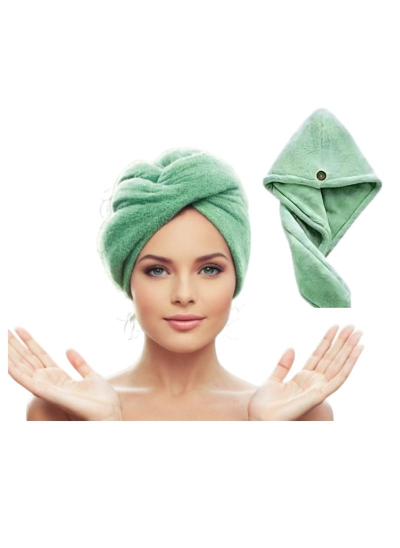 Generic Head Towels wrap for Women Microfiber Hair Drying Towel Wrap Quick Dry Twist Cap Green Fade Resistant Cotton Bath Headwrap  - Image 1