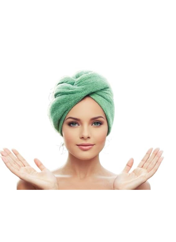 Generic Head Towels wrap for Women Microfiber Hair Drying Towel Wrap Quick Dry Twist Cap Green Fade Resistant Cotton Bath Headwrap  - Image 5