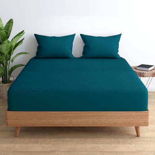Wakefit Waterproof Bamboo Mattress Protector | Anti-Bacterial Bed Cover, Hypoallergenic, Ultra Soft Fitted Cover - Teal (75x60 Inch) - Queen - Image 1